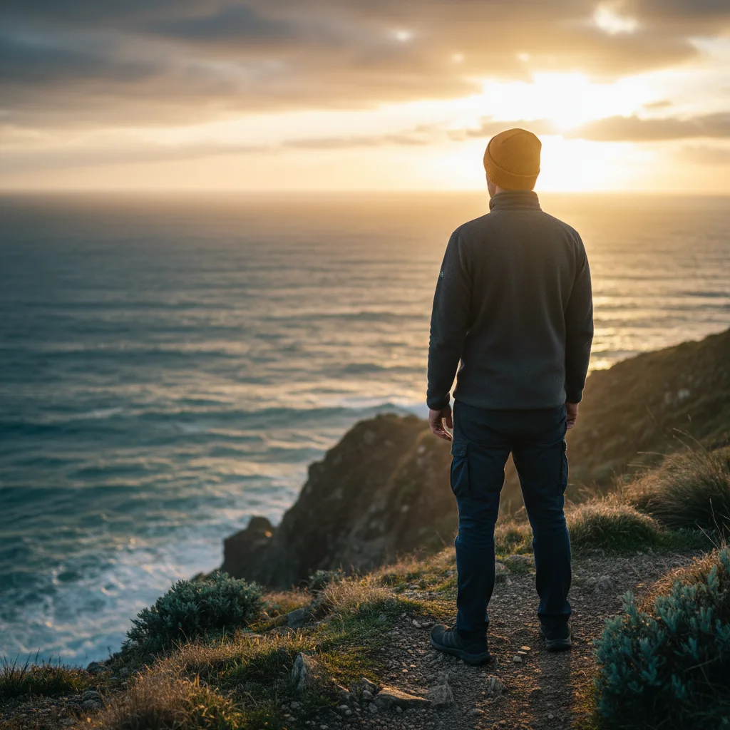 Anonymous man on New Zealand coastal walkway - everyday active lifestyle for men over 50